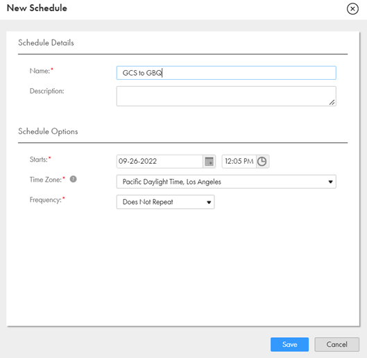 Figure 7: Creating a new schedule in Data Loader 