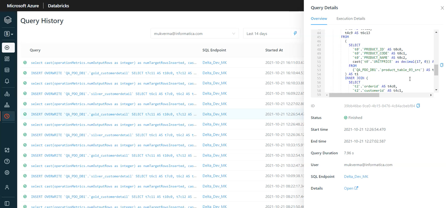 Figure 4: The resulting query executes natively on Databricks SQL.