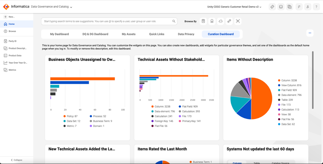Informatica data governance and catalog dashboard example