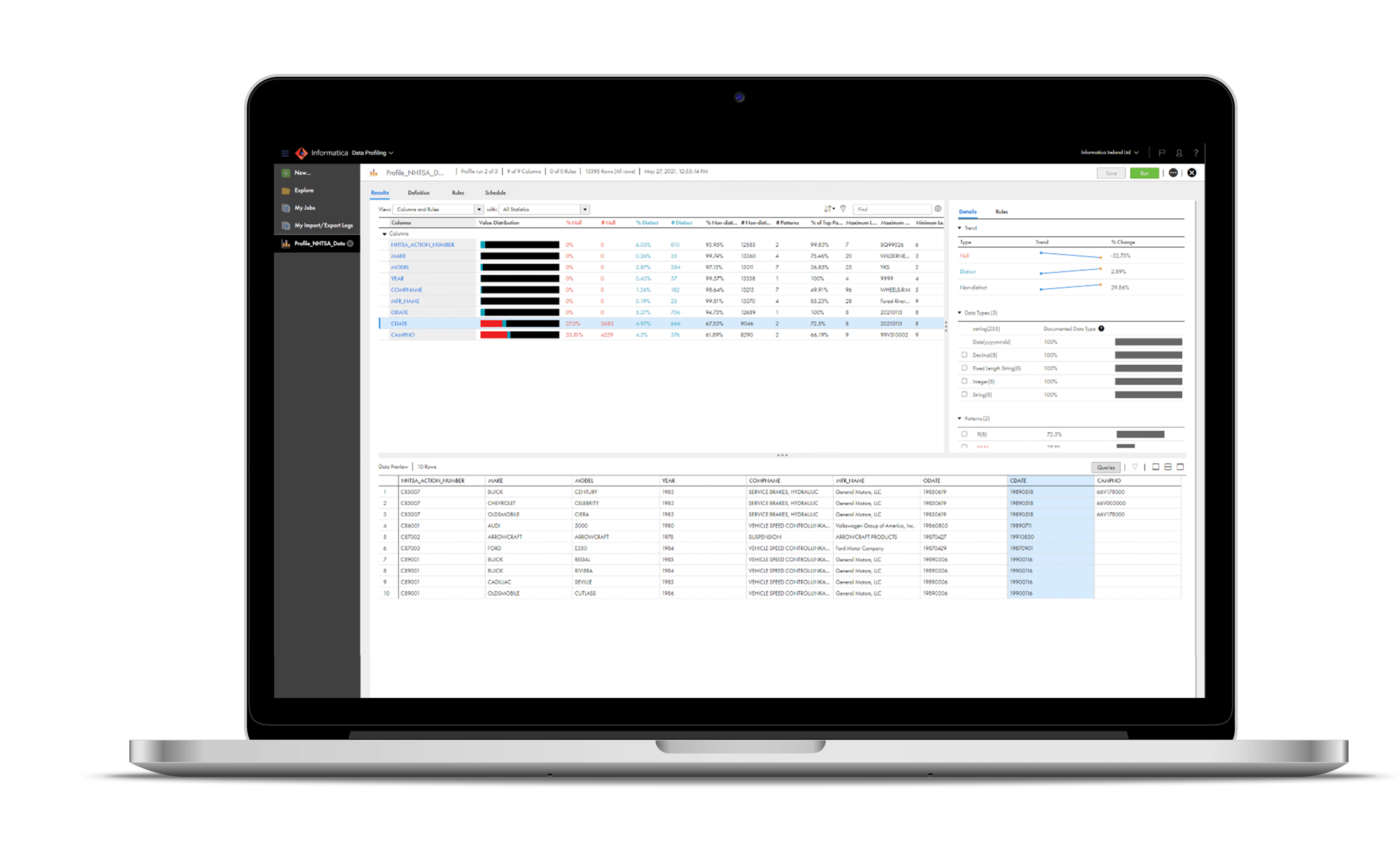 Wenden Sie Data Profiling an